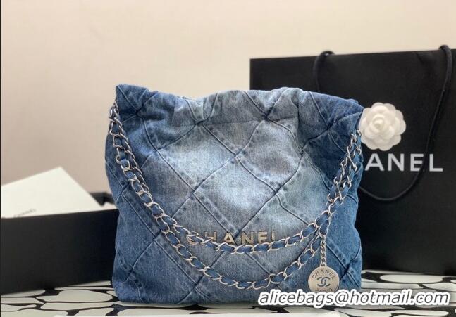 Best Price Chanel 22 Denim Small Shopping Bag AS3260 Light Blue/Blue 2023