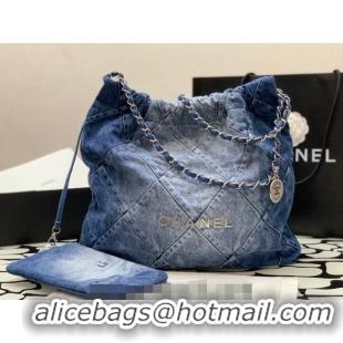 Good Taste Chanel 22 Denim Shopping Bag AS3261 Dark Blue/Blue 2023