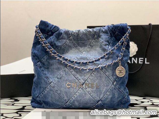 Good Taste Chanel 22 Denim Shopping Bag AS3261 Dark Blue/Blue 2023