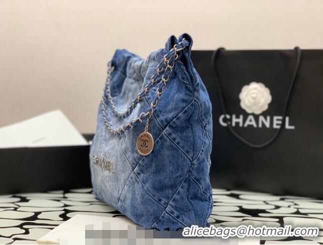 Good Taste Chanel 22 Denim Shopping Bag AS3261 Dark Blue/Blue 2023