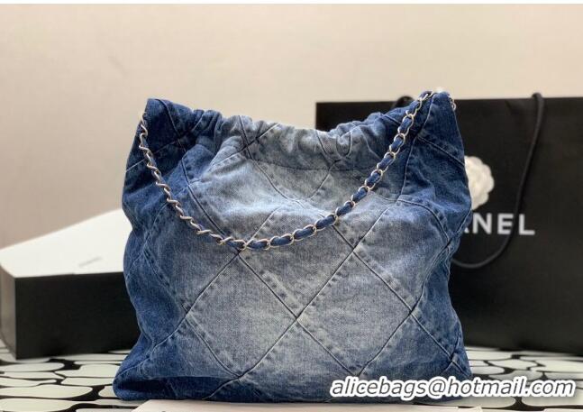 Good Taste Chanel 22 Denim Shopping Bag AS3261 Dark Blue/Blue 2023