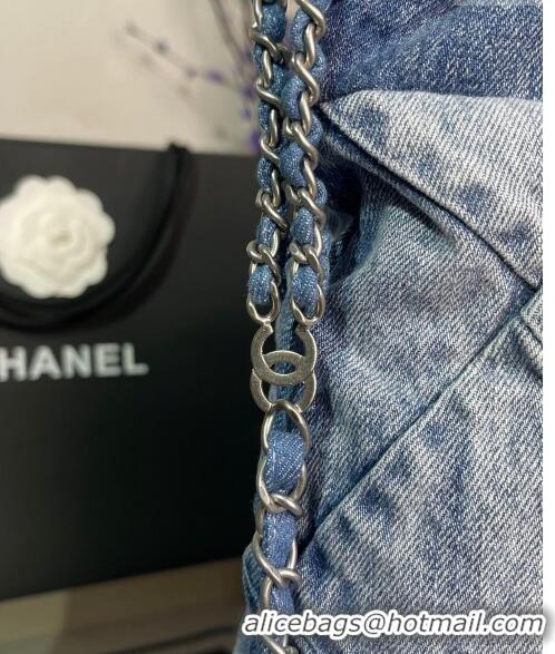 Big Discount Chanel 22 Denim Backpack Bag AS3859 Light Blue/Blue 2023