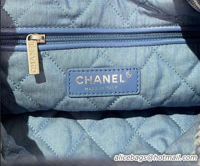 Big Discount Chanel 22 Denim Backpack Bag AS3859 Light Blue/Blue 2023