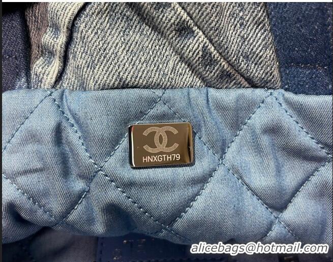 Big Discount Chanel 22 Denim Backpack Bag AS3859 Light Blue/Blue 2023