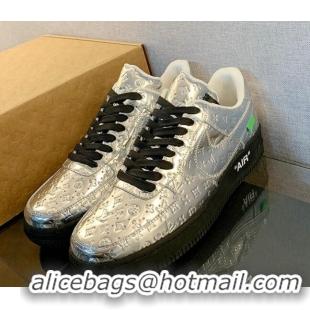 Best Product Louis Vuitton x Nike "Air Force 1" Low Sneakers in Monogram Metallic Leather Silver 229100