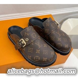 Charming Louis Vuitton LV Cosy Comfort Flat Mules in Monogram Canvas Brown 013028