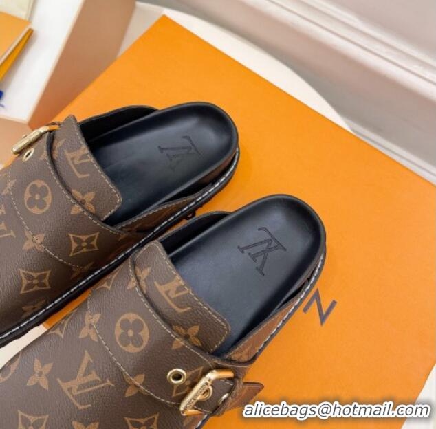 Charming Louis Vuitton LV Cosy Comfort Flat Mules in Monogram Canvas Brown 013028