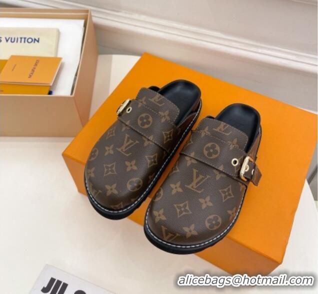 Charming Louis Vuitton LV Cosy Comfort Flat Mules in Monogram Canvas Brown 013028