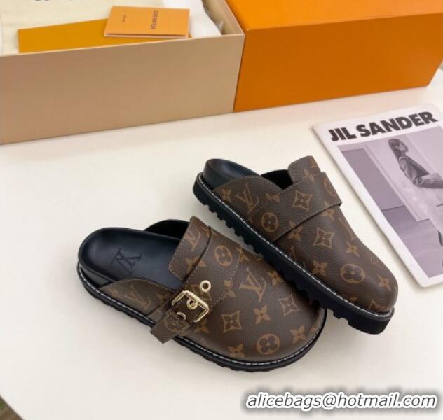 Charming Louis Vuitton LV Cosy Comfort Flat Mules in Monogram Canvas Brown 013028