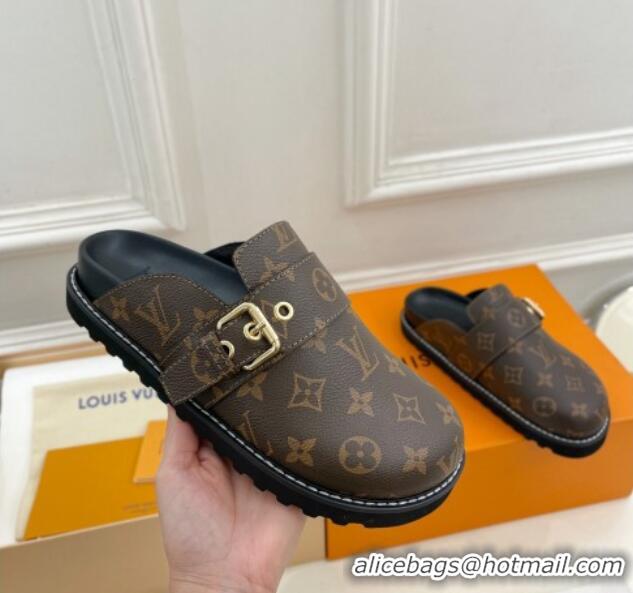 Charming Louis Vuitton LV Cosy Comfort Flat Mules in Monogram Canvas Brown 013028