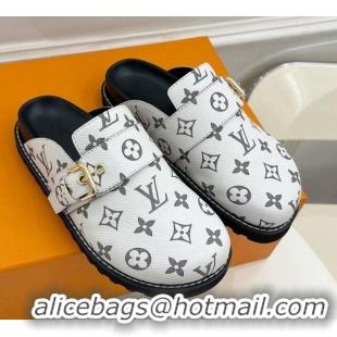 Shop Duplicate Louis Vuitton LV Cosy Comfort Flat Mules in Monogram Canvas White 013029