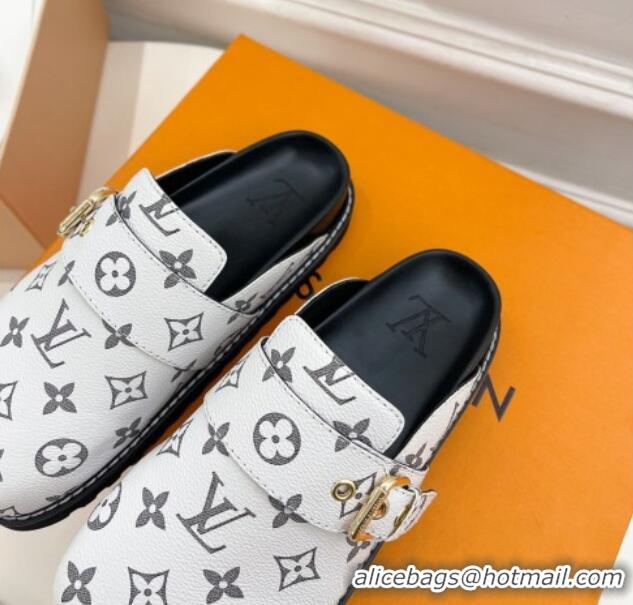 Shop Duplicate Louis Vuitton LV Cosy Comfort Flat Mules in Monogram Canvas White 013029