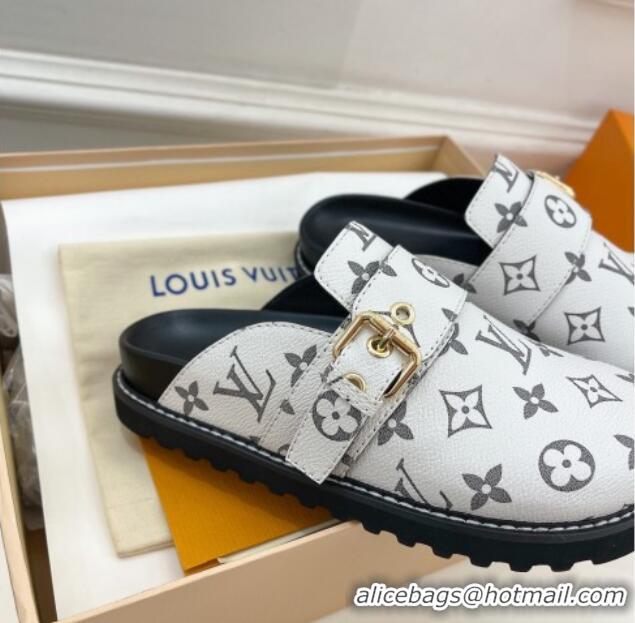 Shop Duplicate Louis Vuitton LV Cosy Comfort Flat Mules in Monogram Canvas White 013029