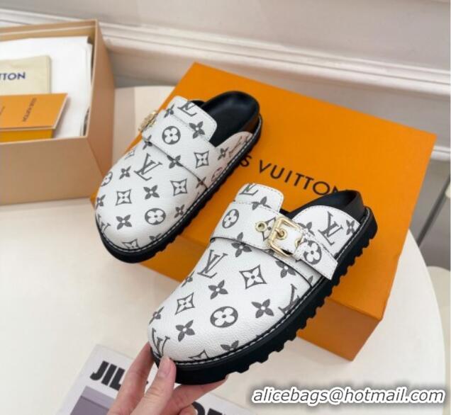 Shop Duplicate Louis Vuitton LV Cosy Comfort Flat Mules in Monogram Canvas White 013029