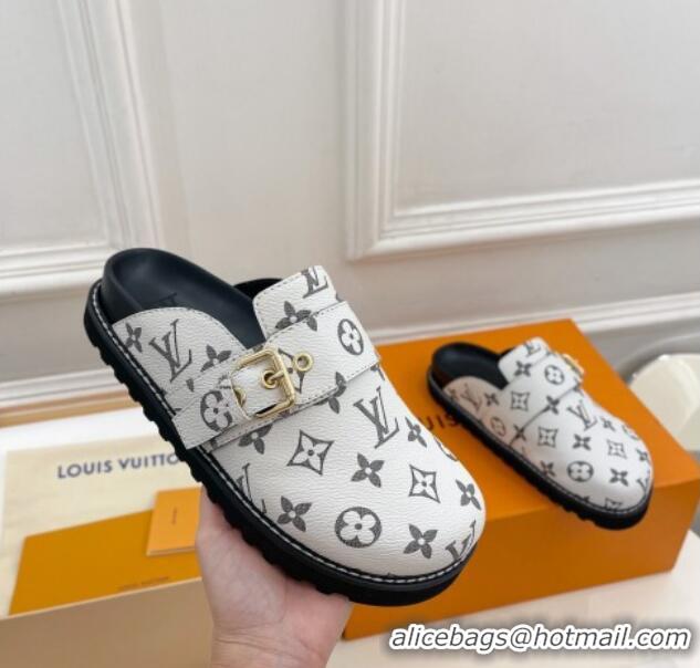 Shop Duplicate Louis Vuitton LV Cosy Comfort Flat Mules in Monogram Canvas White 013029