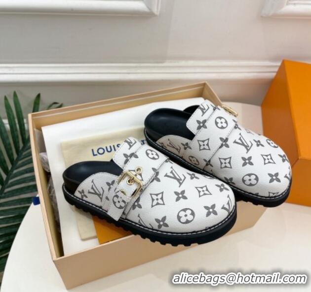 Shop Duplicate Louis Vuitton LV Cosy Comfort Flat Mules in Monogram Canvas White 013029