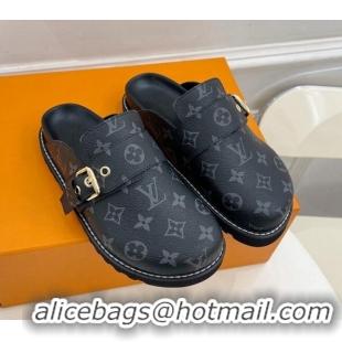 Duplicate Louis Vuitton LV Cosy Comfort Flat Mules in Monogram Canvas Black 013030