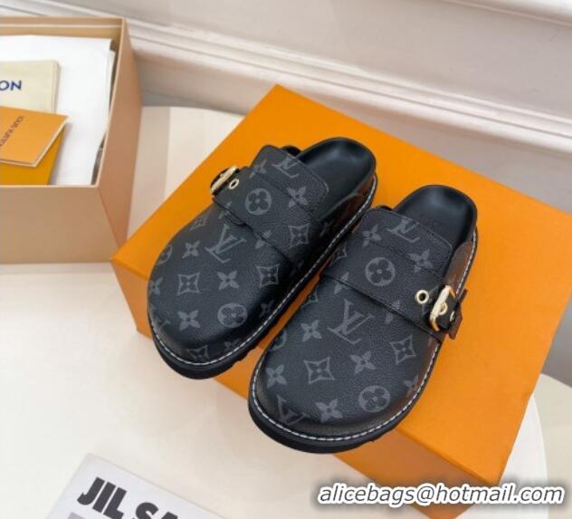 Duplicate Louis Vuitton LV Cosy Comfort Flat Mules in Monogram Canvas Black 013030