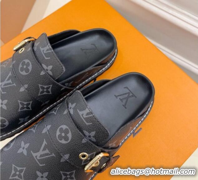 Duplicate Louis Vuitton LV Cosy Comfort Flat Mules in Monogram Canvas Black 013030