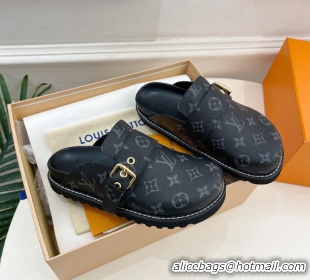 Duplicate Louis Vuitton LV Cosy Comfort Flat Mules in Monogram Canvas Black 013030