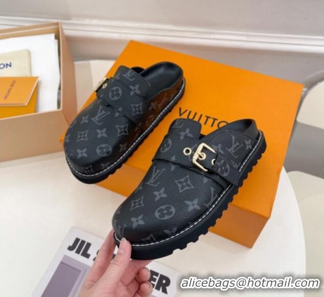 Duplicate Louis Vuitton LV Cosy Comfort Flat Mules in Monogram Canvas Black 013030