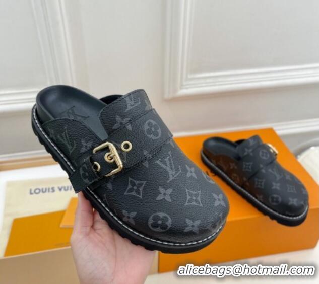 Duplicate Louis Vuitton LV Cosy Comfort Flat Mules in Monogram Canvas Black 013030