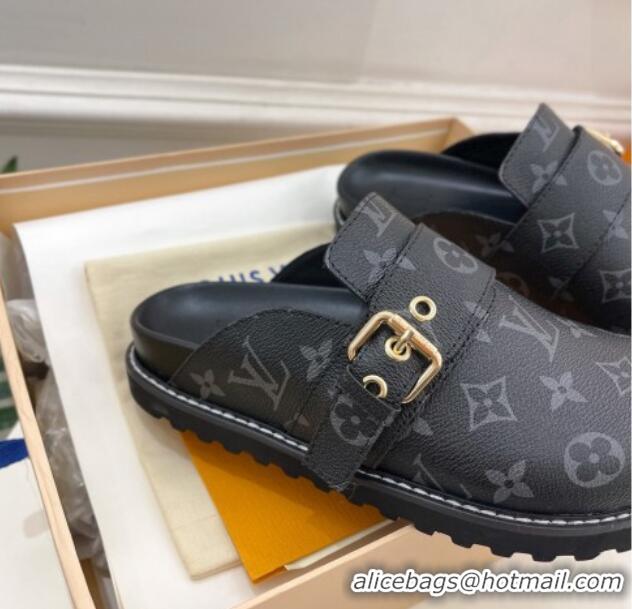 Duplicate Louis Vuitton LV Cosy Comfort Flat Mules in Monogram Canvas Black 013030