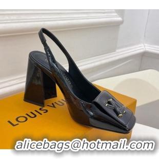 Low Price Louis Vuitton Shake Slingback Pumps 8.5cm in Patent Leather with LV Twist Black 0208106