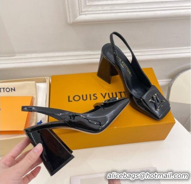 Low Price Louis Vuitton Shake Slingback Pumps 8.5cm in Patent Leather with LV Twist Black 0208106