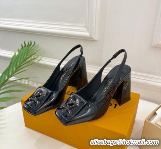 Low Price Louis Vuitton Shake Slingback Pumps 8.5cm in Patent Leather with LV Twist Black 0208106