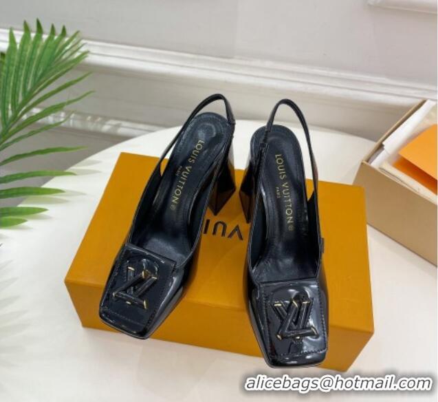 Low Price Louis Vuitton Shake Slingback Pumps 8.5cm in Patent Leather with LV Twist Black 0208106