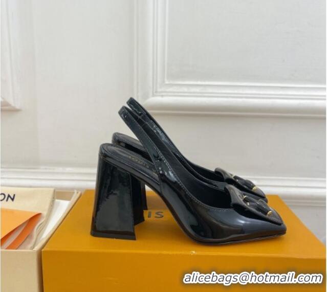 Low Price Louis Vuitton Shake Slingback Pumps 8.5cm in Patent Leather with LV Twist Black 0208106