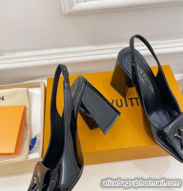 Low Price Louis Vuitton Shake Slingback Pumps 8.5cm in Patent Leather with LV Twist Black 0208106