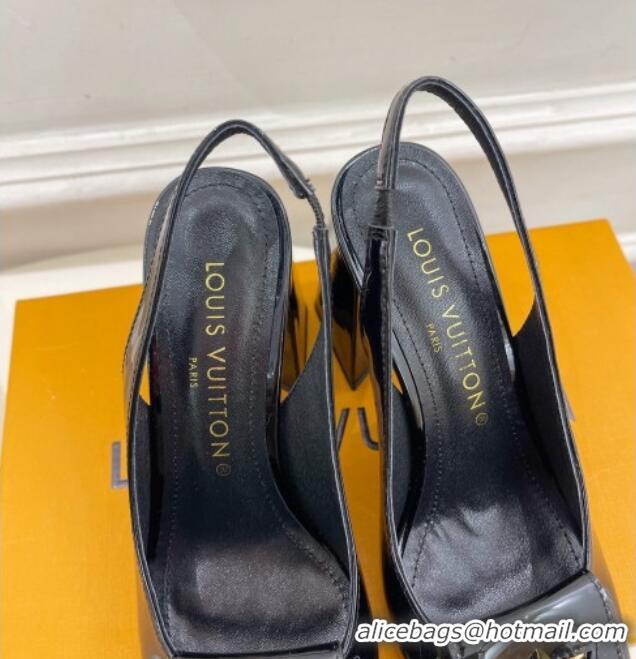 Low Price Louis Vuitton Shake Slingback Pumps 8.5cm in Patent Leather with LV Twist Black 0208106