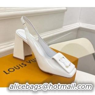 Stylish Louis Vuitton Shake Slingback Pumps 8.5cm in Patent Leather with LV Twist White 0208107