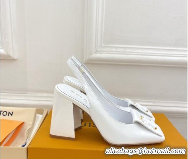 Stylish Louis Vuitton Shake Slingback Pumps 8.5cm in Patent Leather with LV Twist White 0208107