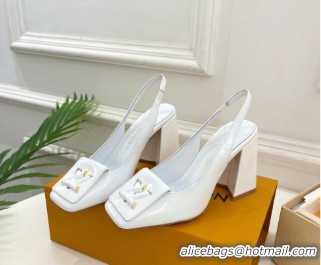 Stylish Louis Vuitton Shake Slingback Pumps 8.5cm in Patent Leather with LV Twist White 0208107