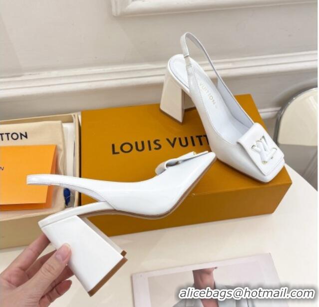 Stylish Louis Vuitton Shake Slingback Pumps 8.5cm in Patent Leather with LV Twist White 0208107