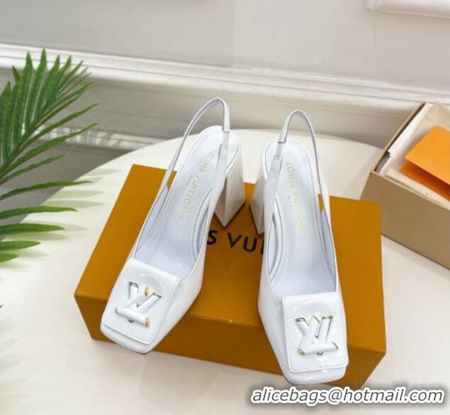 Stylish Louis Vuitton Shake Slingback Pumps 8.5cm in Patent Leather with LV Twist White 0208107