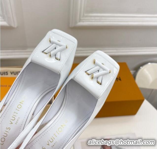 Stylish Louis Vuitton Shake Slingback Pumps 8.5cm in Patent Leather with LV Twist White 0208107