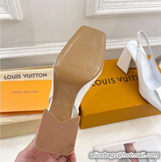 Stylish Louis Vuitton Shake Slingback Pumps 8.5cm in Patent Leather with LV Twist White 0208107