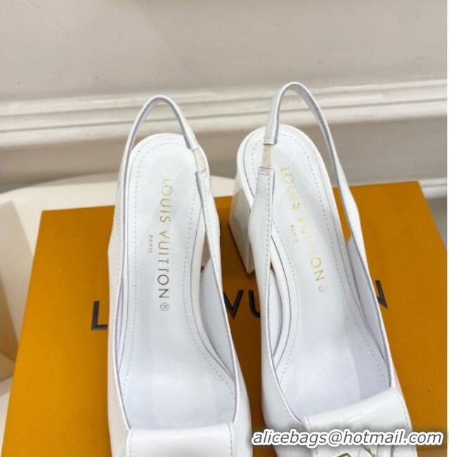 Stylish Louis Vuitton Shake Slingback Pumps 8.5cm in Patent Leather with LV Twist White 0208107