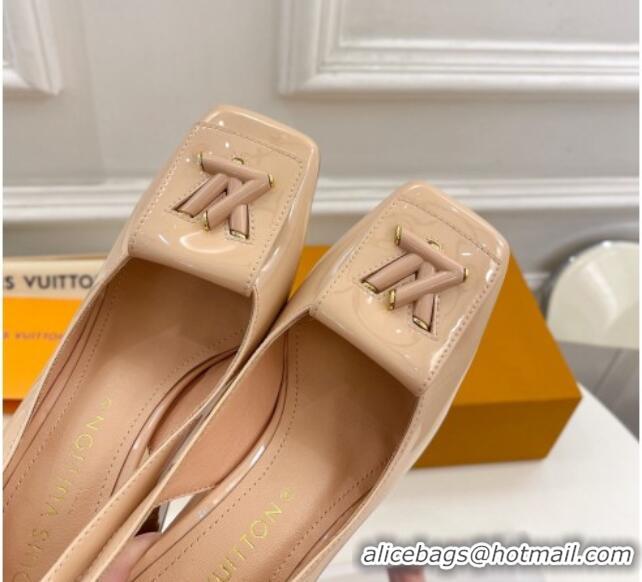 Stylish Louis Vuitton Shake Slingback Pumps 8.5cm in Patent Leather with LV Twist Nude 0208108