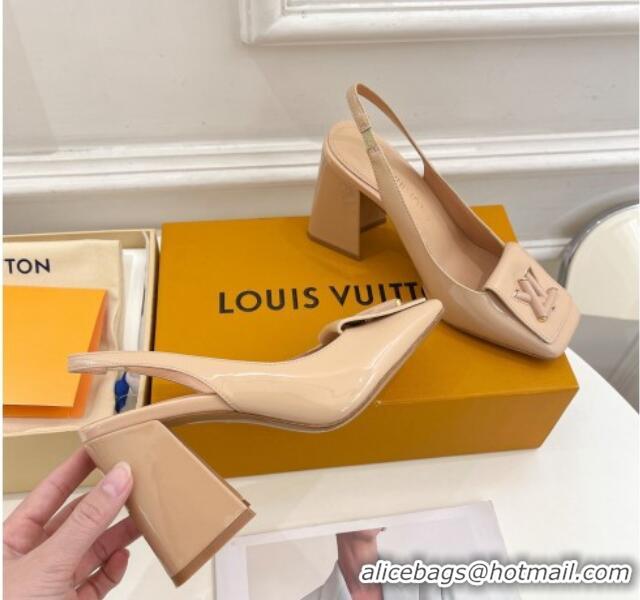 Stylish Louis Vuitton Shake Slingback Pumps 8.5cm in Patent Leather with LV Twist Nude 0208108