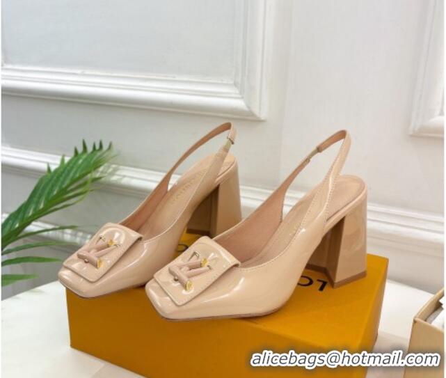 Stylish Louis Vuitton Shake Slingback Pumps 8.5cm in Patent Leather with LV Twist Nude 0208108