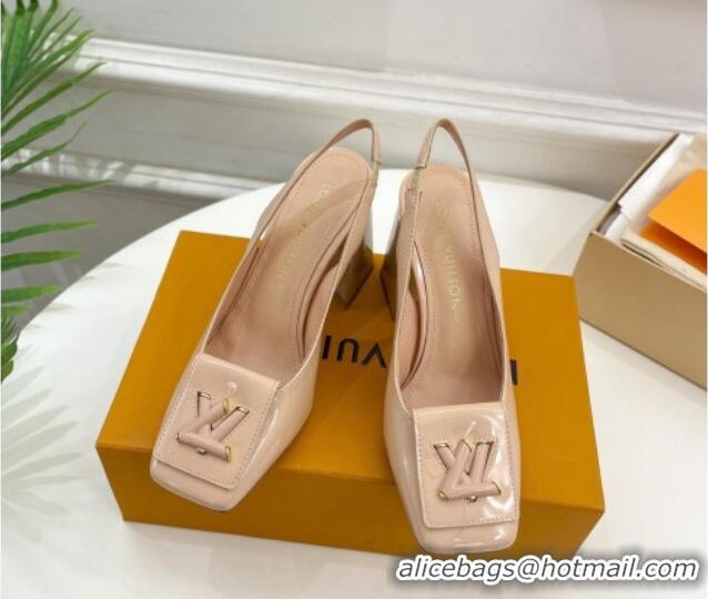 Stylish Louis Vuitton Shake Slingback Pumps 8.5cm in Patent Leather with LV Twist Nude 0208108