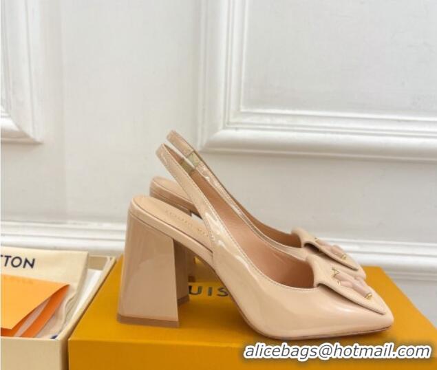 Stylish Louis Vuitton Shake Slingback Pumps 8.5cm in Patent Leather with LV Twist Nude 0208108