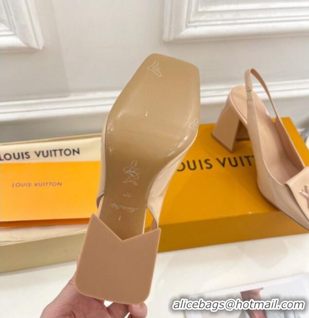 Stylish Louis Vuitton Shake Slingback Pumps 8.5cm in Patent Leather with LV Twist Nude 0208108