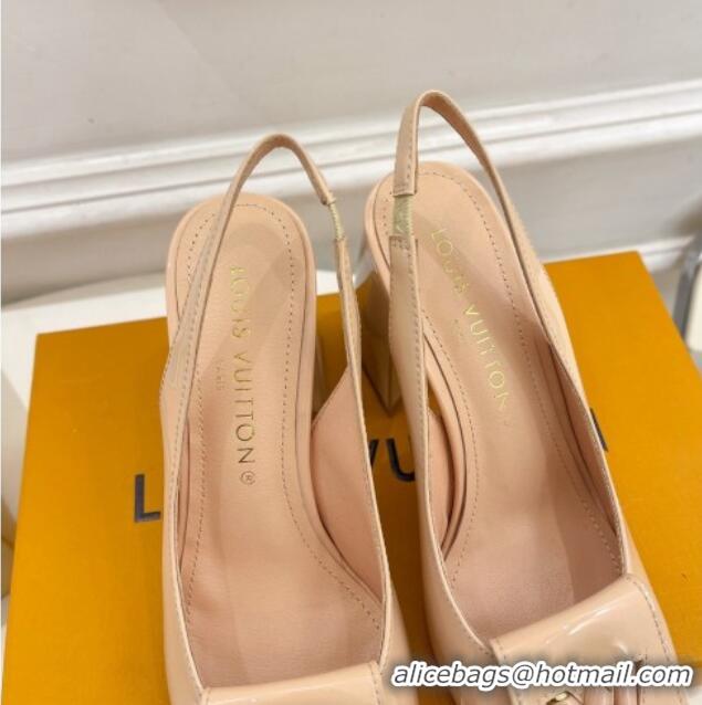 Stylish Louis Vuitton Shake Slingback Pumps 8.5cm in Patent Leather with LV Twist Nude 0208108