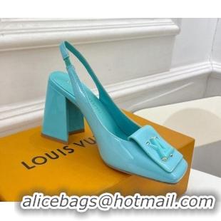 Unique Style Louis Vuitton Shake Slingback Pumps 8.5cm in Patent Leather with LV Twist Light Blue 208109